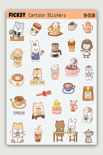 Ficksy Kawaii Stili Sevimli Hayvanlar Kahve Tutkunu Temalı Sticker Seti - 27 ...