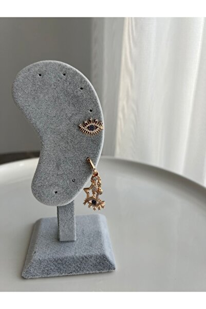 hellodidosi Çelik Gold Göz Detay Charmlı Sallantılı Küpe