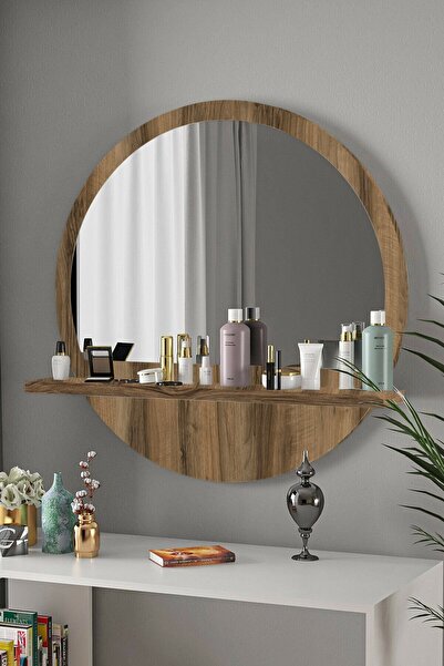 TARZDESİGN Yuvarlak Raflı 58cm Koridor Dresuar Konsol Duvar Salon Banyo Ofis ...