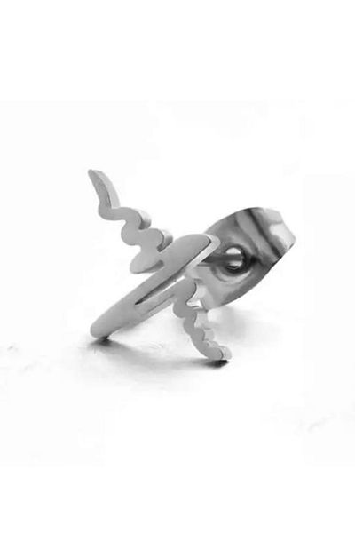 Jaida Moda Men's Silver Color Snake Figured Steel Stud Earrings