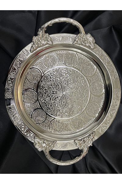 DMT COPPER HOME Dmt Gaziantep Copper 20 Cm Handcrafted Presentation Serving Tray 20cm Authentic Souffle with Handle