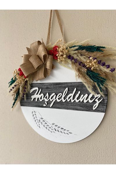 HOBİ55 Στολίδι πόρτας - Στολίδι εξωτερικής πόρτας Welcome Black White - Αξεσουάρ μπροστινής πόρτας