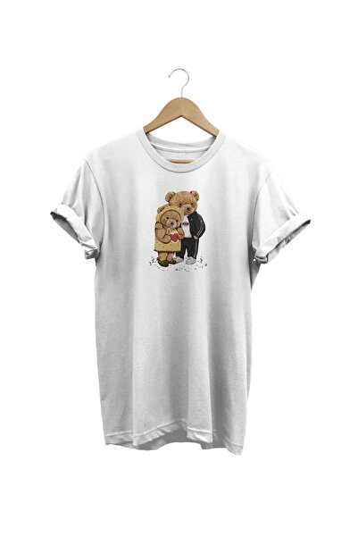 WİDİ Бяла тениска със специален дизайн и щампа на плюшено мече от 14 февруари