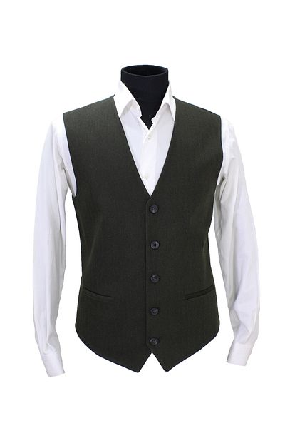 MENTOR REGALO Men's Vest V-Neck Green Herringbone 50462