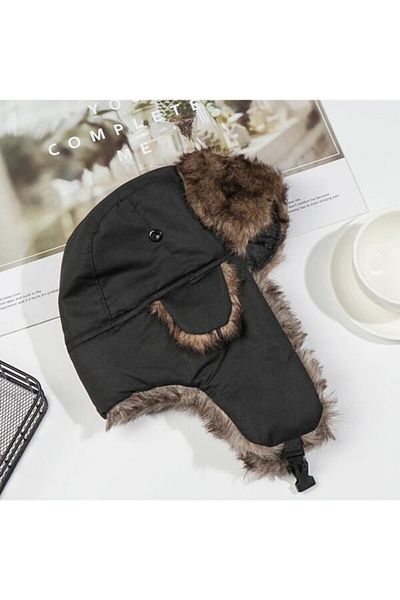 Özgöksu Şapka Fur Detailed Pilot Hat Kalpak Eared Hat