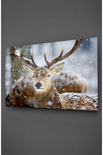 TAULART Pictură pe sticlă cu zăpadă și cerb