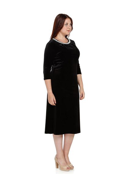 Nidya Moda Women's Black Pearl Velvet Evening Dress 4074S
