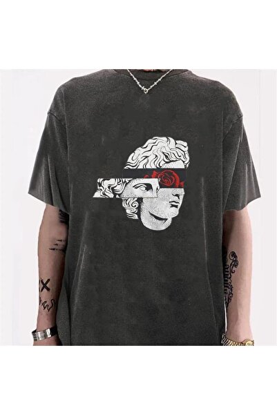 Touz Tricou unisex Satu Moda & Yıkamal Statue Rose în stil vintage