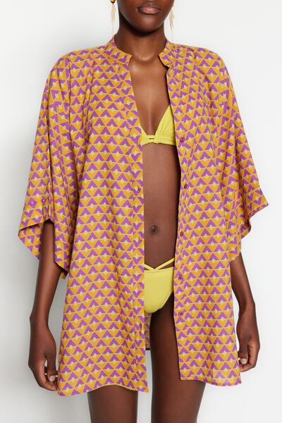 Trendyol Collection Plážové minišaty s geometrickým vzorem, tkané ze 100% bavlny TBESS22EL1438