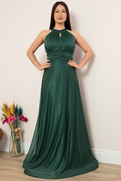 PULLIMM Βραδινό μακρύ φόρεμα C-Neck Glitter 13320