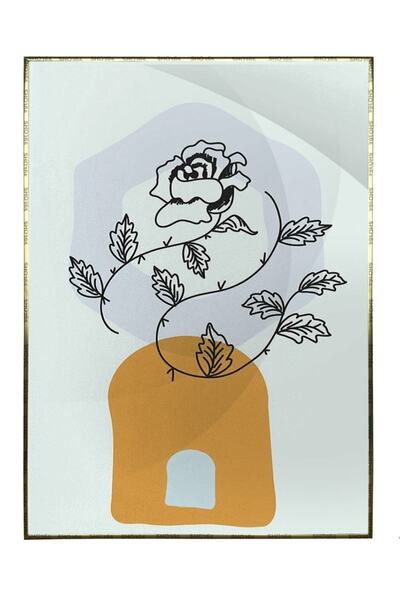 Çiçek Ve Şekiller Mavi Renkler Modern Tablo Çerçeveli P-004272