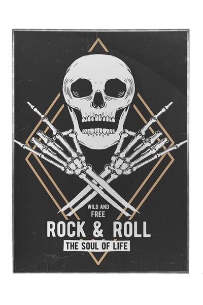 Kafatası Rock And Roll Müzik Illüstrasyon Tablo Çerçeveli P-004610
