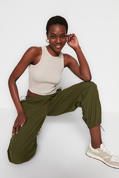 Trendyol Collection Khaki-béžová 2-balení Fitted/Fitted Crop Halter límec Žebrovaný Flexibilní pletené tílko TWOSS21AL0058