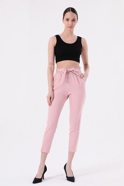 diaves Women's Seasonal Elastic Waist Atlas Fabric Carrot Cut Pink Trousers