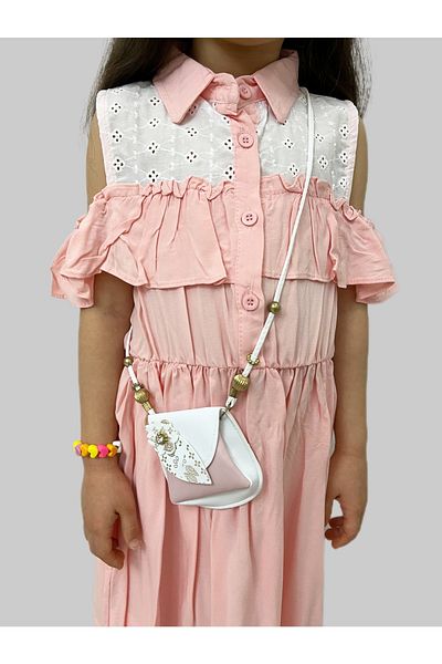 Esterella Rochie pentru fete/Rochie cu geantă/Rochie cu volane pe umeri