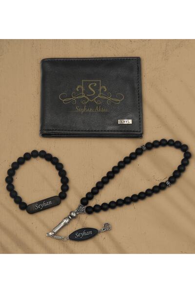 Bk Gift Kişiye Özel Isimli Yatay Siyah Kartlık Cüzdan Tespih Ve Bileklik Hedi...