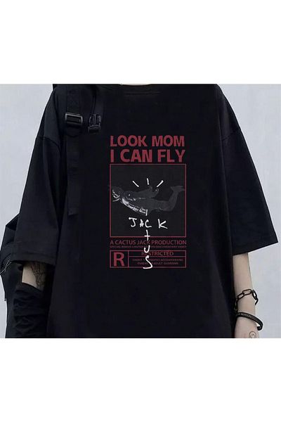 Touz 'look Mom I Can Fly' Μαύρο μπλουζάκι Unisex Oversize