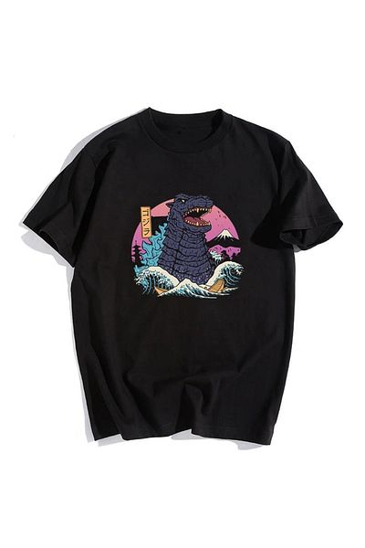 Touz Μπλουζάκι Hokusai Godzilla με μοτίβο μαύρο Unisex Oversize - Satu Moda