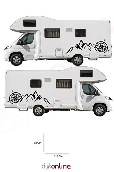 Dijitonline قطعتين من ملصقات القافلة - ملصق الجبل والبوصلة - 119x38 سم