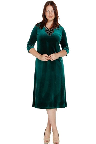 Nidya Moda Women's Green Floral Collar Velvet Evening Dress 4075Y