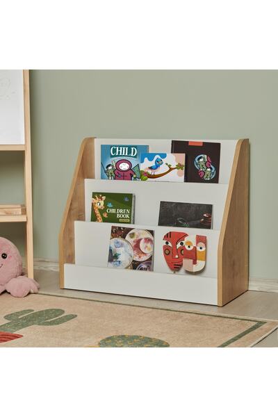 Just Home Ada Çocuk Odası Montessori Kitaplık - Beyaz / Safir Meşe