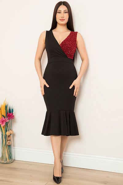 PULLIMM Double Breasted Collar Skirt Flounces Short Evening Dress 13344