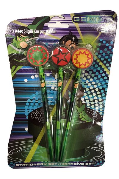 FLY COLOR 3-Piece Pencil Set with Patterned Eraser