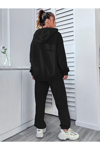 MODARİCH Set de trening pentru femei Happiness, negru, cu glugă supradimensionată