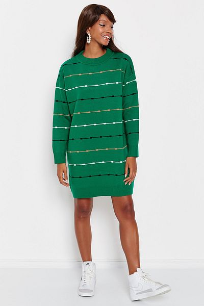 Hopoi Women's Green Striped Crew Neck Tunic T3140
