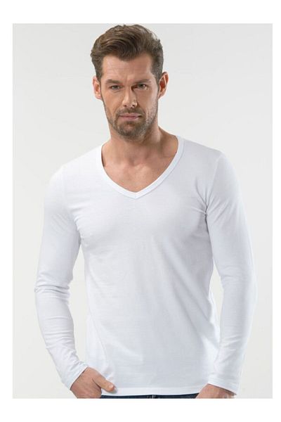 LİNOTTİ Tricou cu mânecă lungă cu decolteu în V pentru bărbați 1166