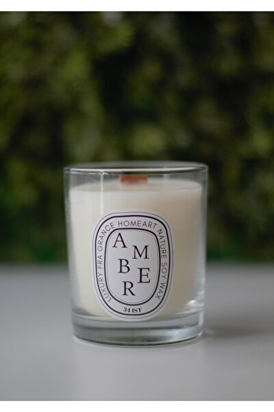 homeartplus Amber Kokulu Ahsap Fitil Bardak Mum Soya Wax