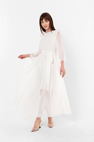 Laranor Екру Принцеса Сукня з поясом на рукавах з шифону