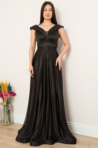 PULLIMM Glittery Tulle Long Evening Dress 13280
