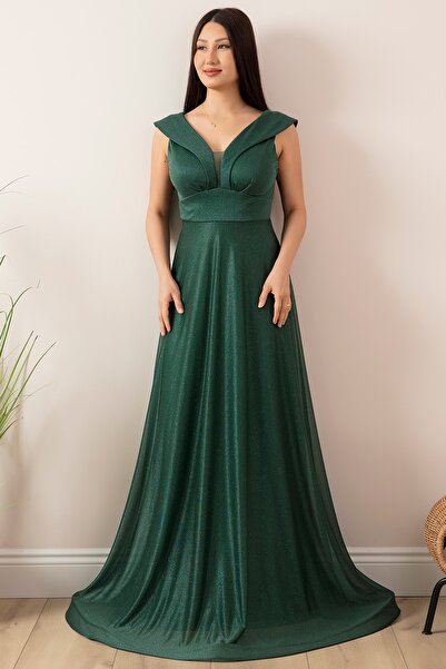 PULLIMM Ασημί τούλι μακρύ βραδινό φόρεμα 13280