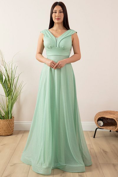 PULLIMM Glittery Tulle Long Evening Dress 13280