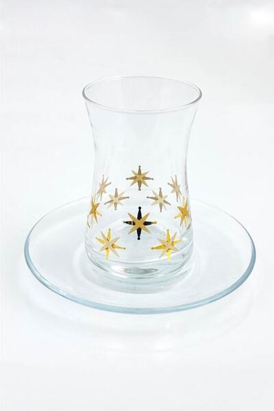 Tiesa Home 12 Parça Cam Stardust Altın Yaldızlı Çay Bardağı Takımı Çay Seti