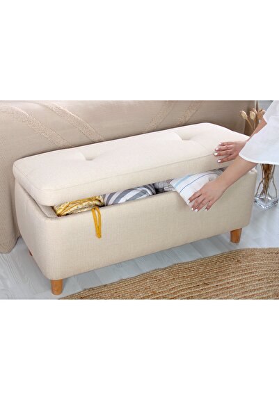 Lorencehome Rocio Sandıklı Bench Puf Krem