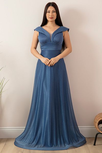 PULLIMM Glittery Tulle Long Evening Dress 13280