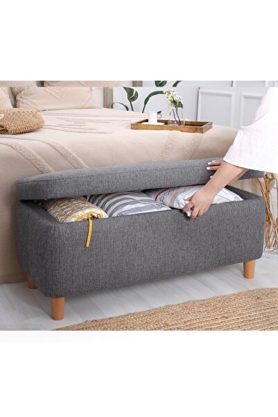 Lorencehome Rocio Sandıklı Bench Puf Koyu Gri