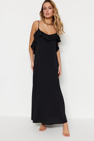 Trendyol Collection Μαύρο Maxi Woven Flounce Beach Dress TBESS19WY0004