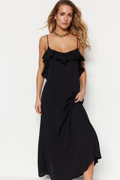 Trendyol Collection Μαύρο Maxi Woven Flounce Beach Dress TBESS19WY0004