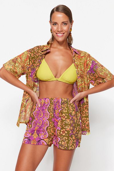 Trendyol Collection Ethnic Patterned Woven 100% Cotton Shirt Shorts Set TBESS23AU00012