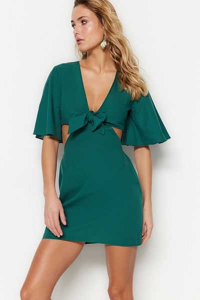 Trendyol Collection Μίνι βενζινοκίνητο πλεκτό φόρεμα παραλίας 100% βαμβάκι TBESS23EL00102