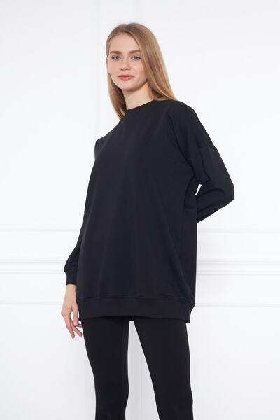 Minharir Μαύρο τουνίκ με δύο κλωστές με λαιμόκοψη