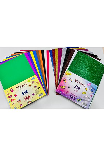 Ticon Indispensable for School Needs 2 Mm 10 Colors 20**30 Glitter and Normal Eva Double Set
