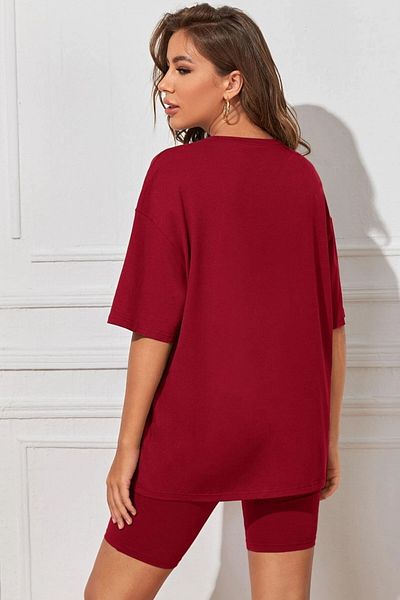 MODAGEN Γυναικείο μπλουζάκι μπορντό Los Angeles με στάμπα Oversize