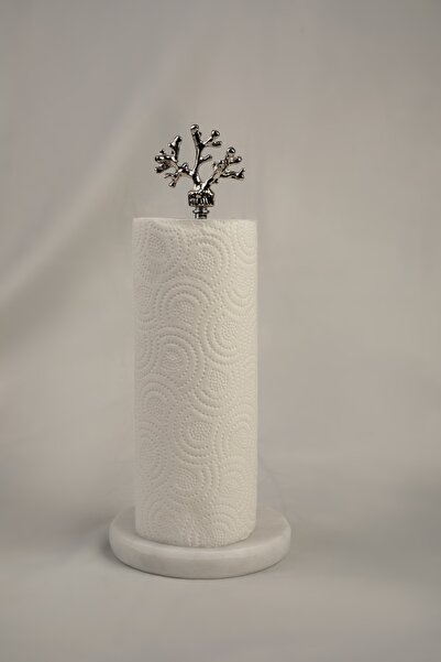 MERALP 3-Piece Silver Marble Dowry Set Presentation Holder & Napkin Holder & Roll Napkin Holder Cake Presentation, Metal Profile Base