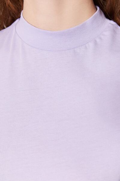 Trendyol Collection Lilac 100% bavlna Basic Stand Collar Pletené tričko TWOAW20TS0096