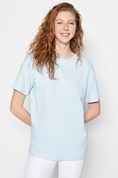 Trendyol Collection Világoskék nyakú, túlméretezett kötött póló - 100% pamut TWOSS20TS0134