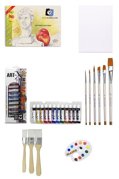 GLANCE Alex Schoeller 25x35 Painting Book 120gr 15 Sheets-art-x 12 Ml 12-Piece Acrylic Canvas Set